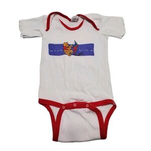 Vintage 80s Disney Winnie the Pooh Baby Bodysuit "Look at me‎ fly" Red Trim  2T